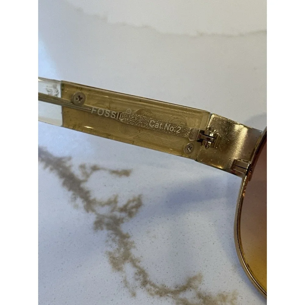 Fossil Rena Aviator Sunglasses Wood Clear Frame Brown‎ Ombre Lens 60-13-126 Y2k